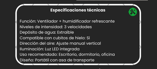 Ventilador Climatizador con pulverizador portátil