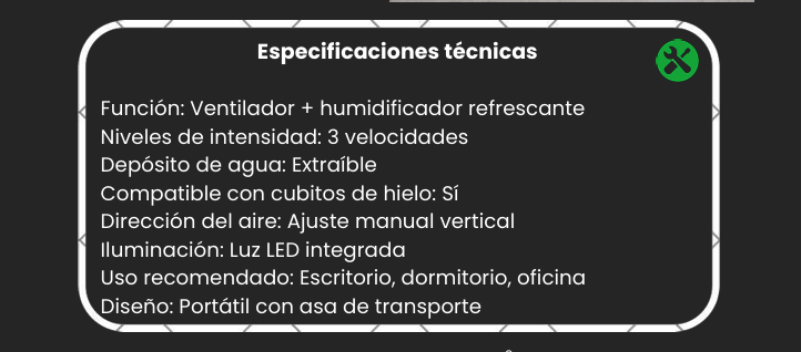 Ventilador Climatizador con pulverizador portátil