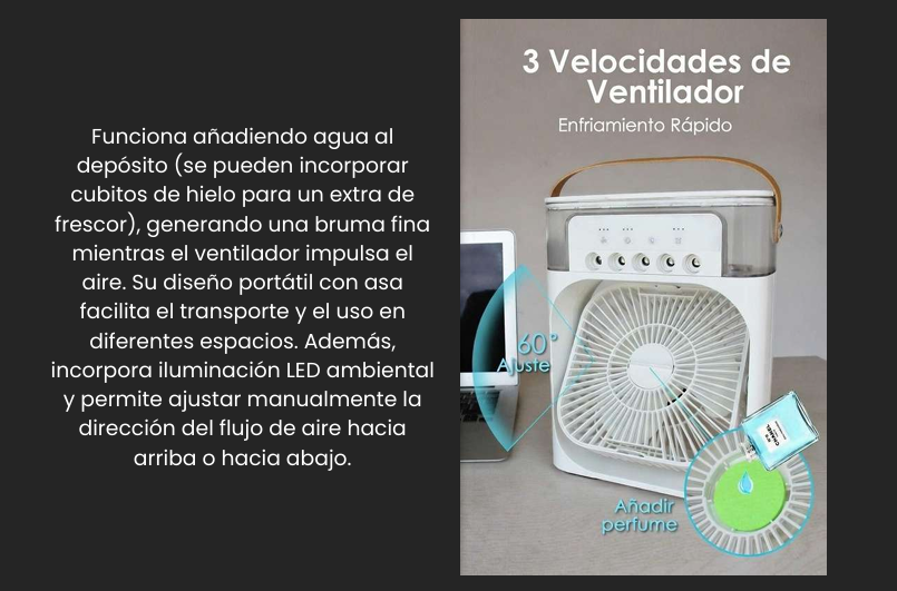 Ventilador Climatizador con pulverizador portátil